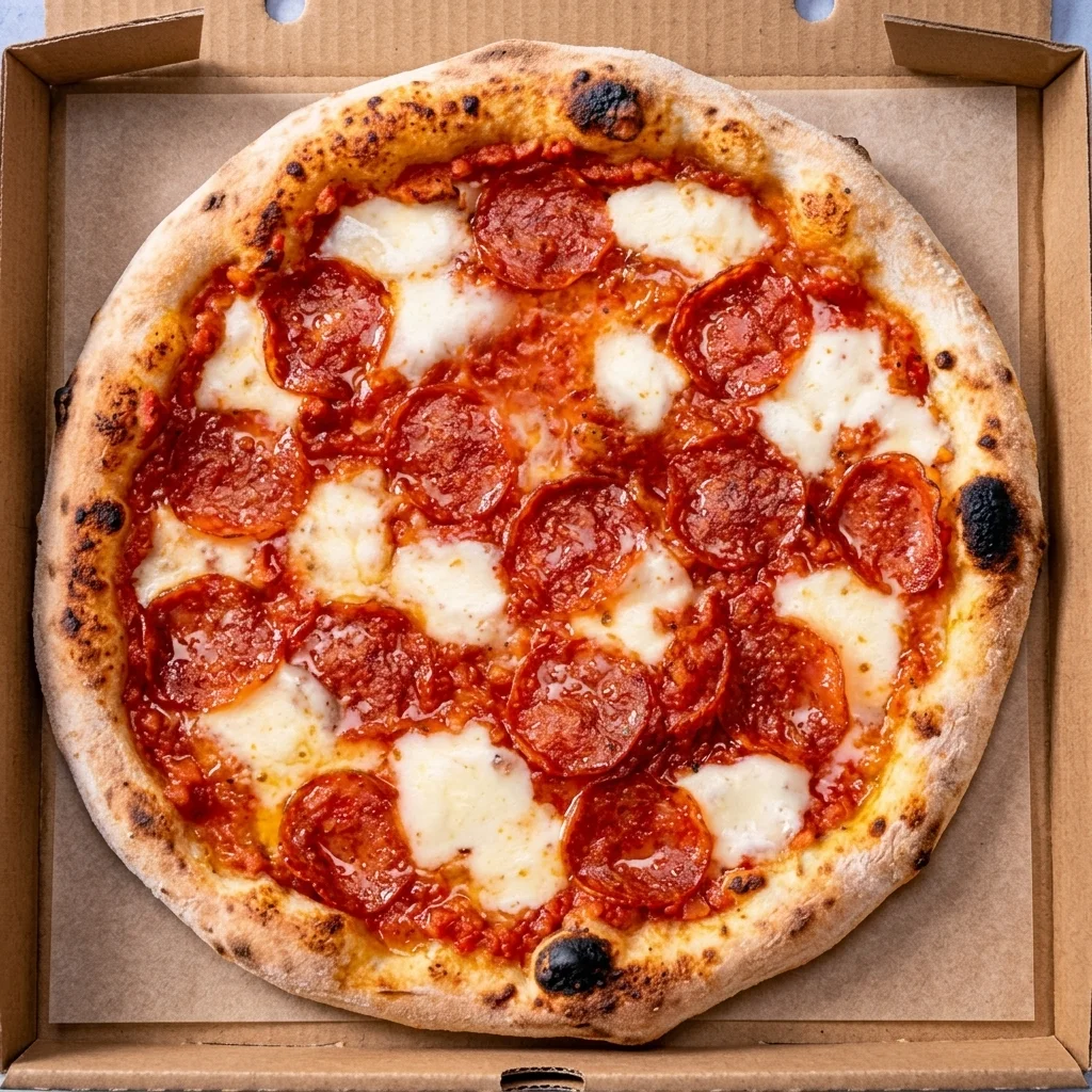 Classic Pepperoni Pizza with mozzarella at Pizza On Fire Calgary